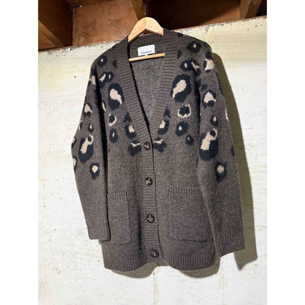 Heartloom Womens Brown Leopard Print Oversized V-Neck Button Cardigan Sweater M